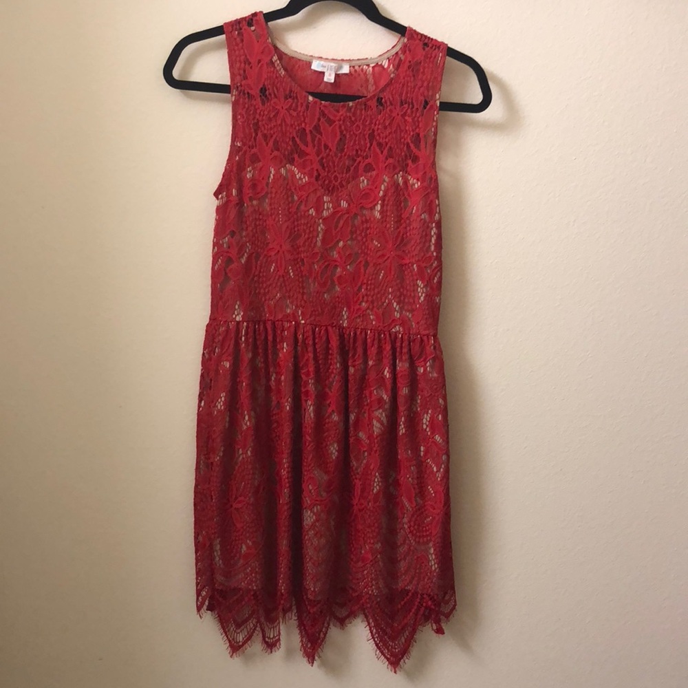 Red lace dress from Francesca’s boutique